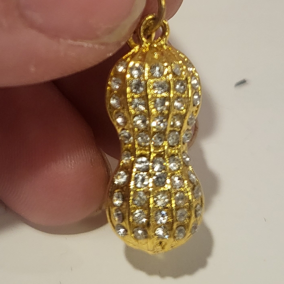 Peanut necklace. Peanut charm is in half w/ pearls as the nuts Crystal's outersh - Picture 3 of 8